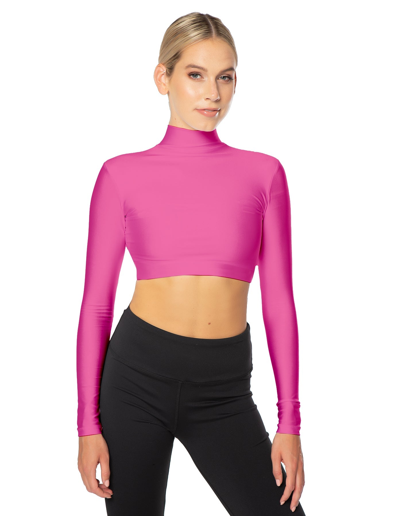 Solid Lycra LS Tneck Triangle Back Crop Top