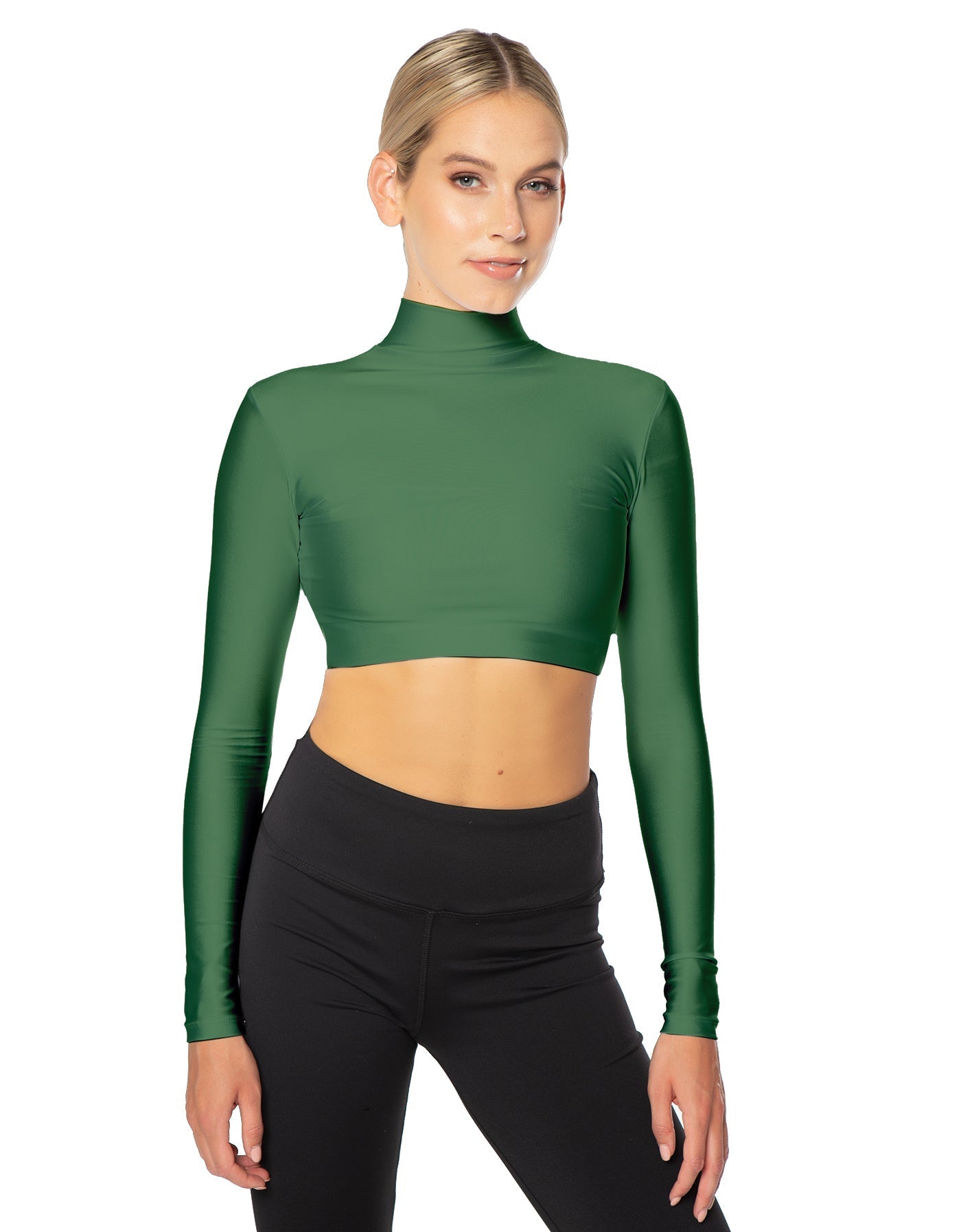Solid Lycra LS Tneck Triangle Back Crop Top