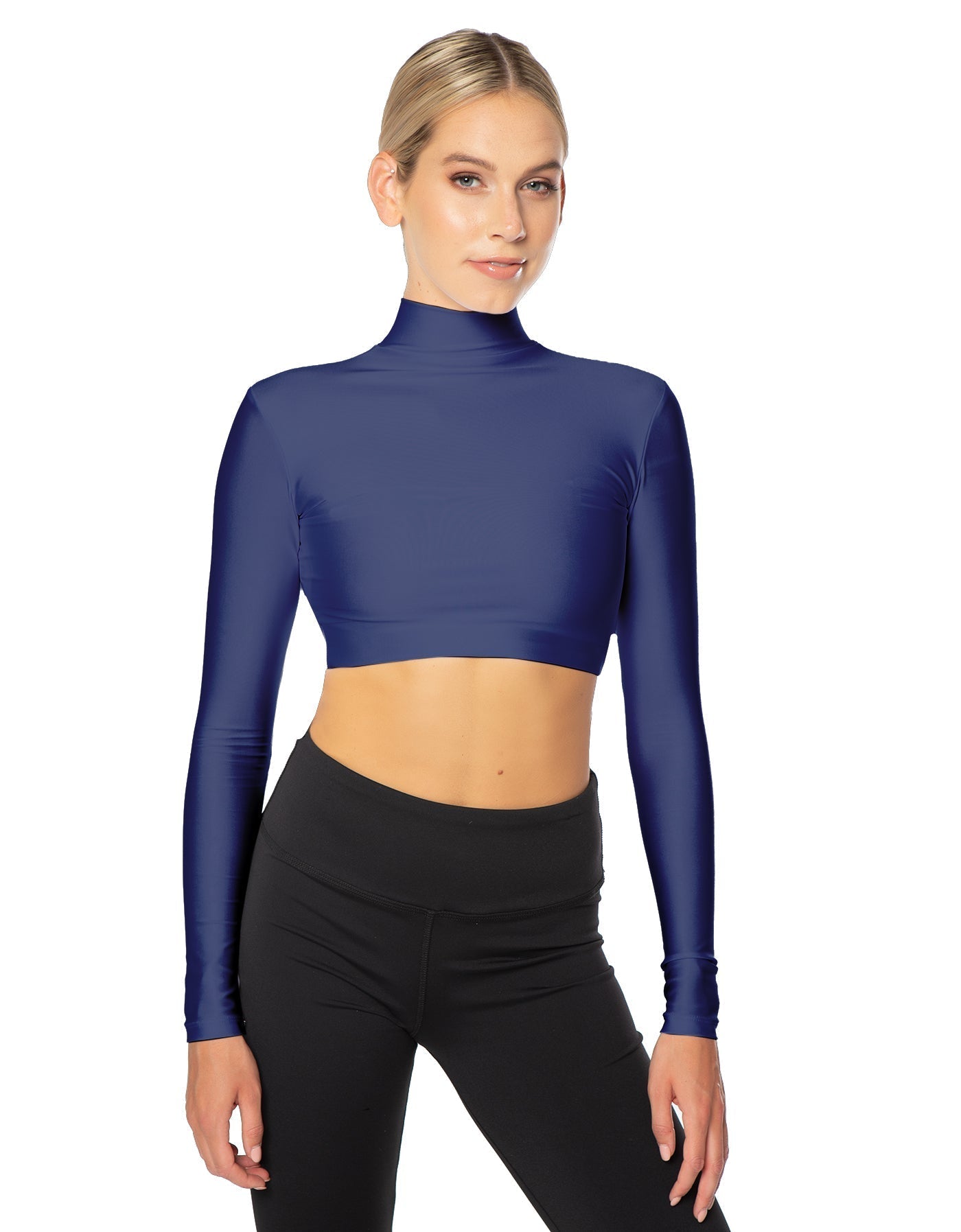 Solid Lycra LS Tneck Triangle Back Crop Top