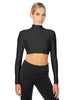 Solid Lycra LS Tneck Triangle Back Crop Top