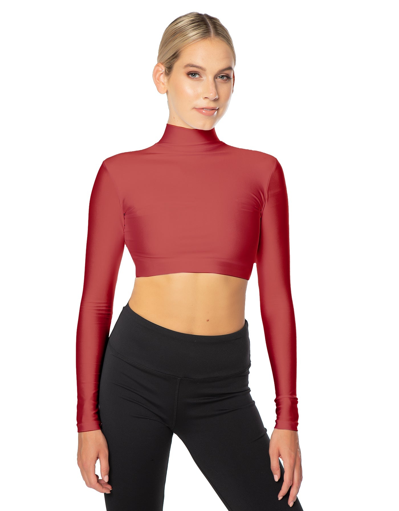 Solid Lycra LS Tneck Triangle Back Crop Top