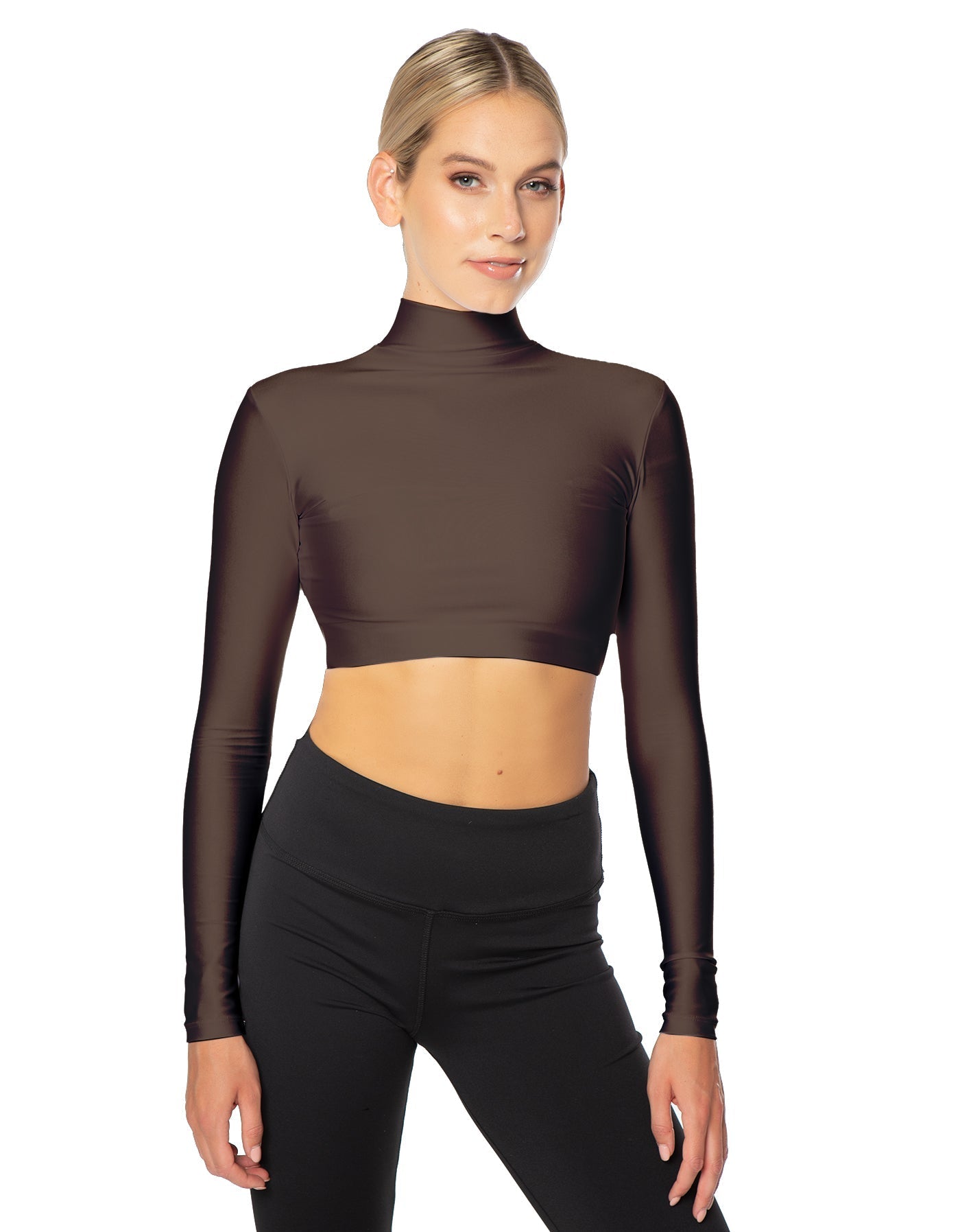 Solid Lycra LS Tneck Triangle Back Crop Top
