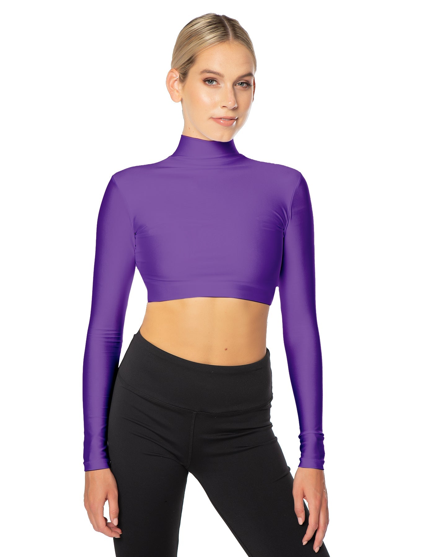 Solid Lycra LS Tneck Triangle Back Crop Top