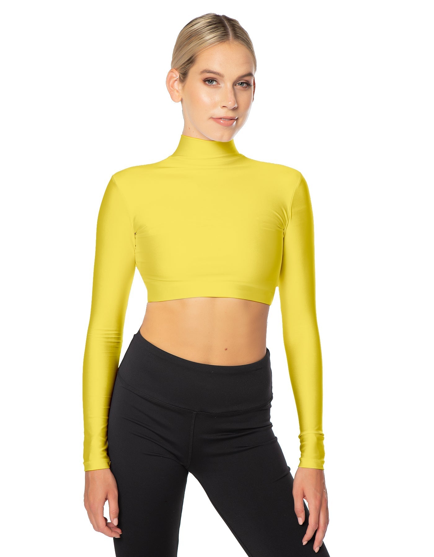 Solid Lycra LS Tneck Triangle Back Crop Top