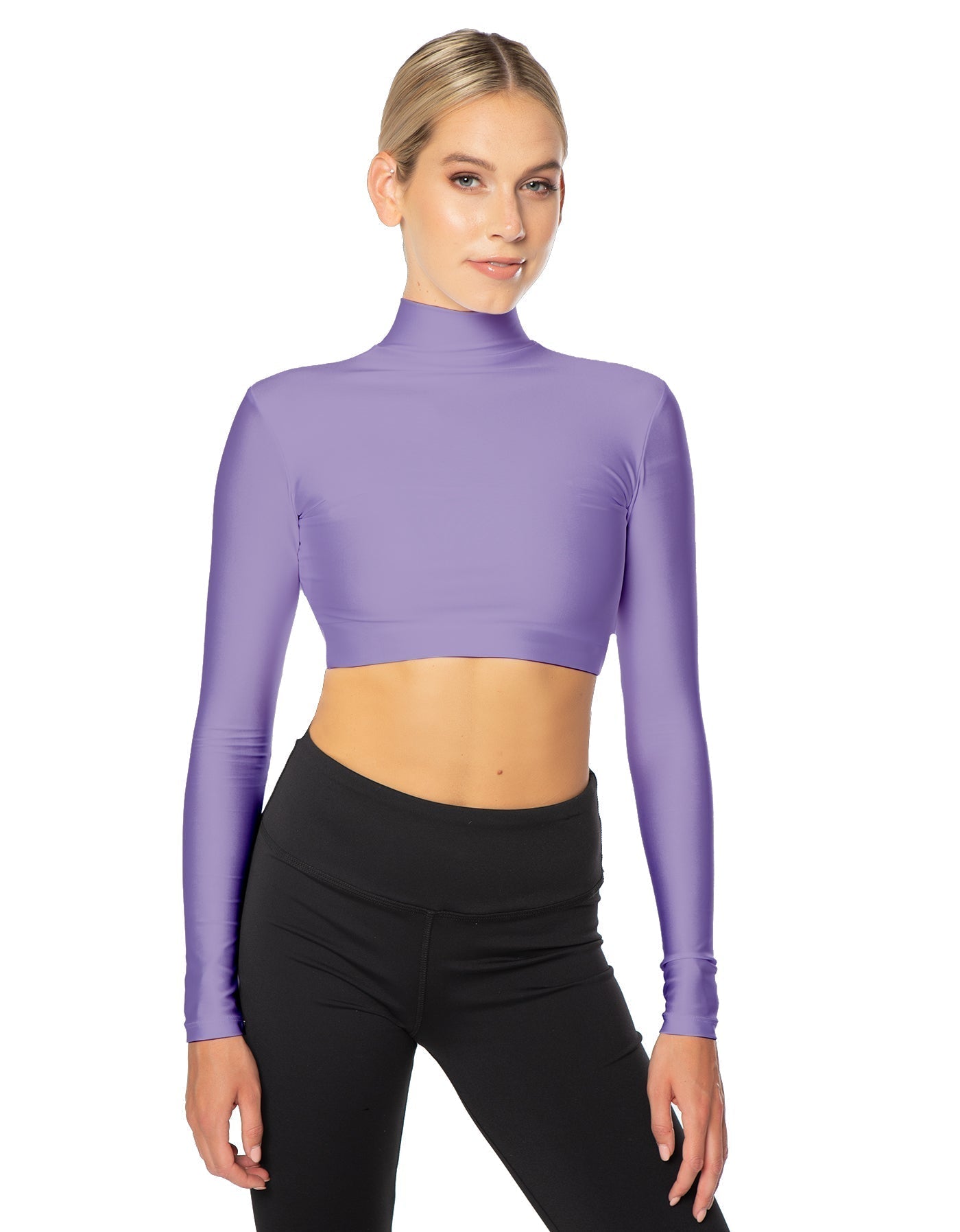 Solid Lycra LS Tneck Triangle Back Crop Top