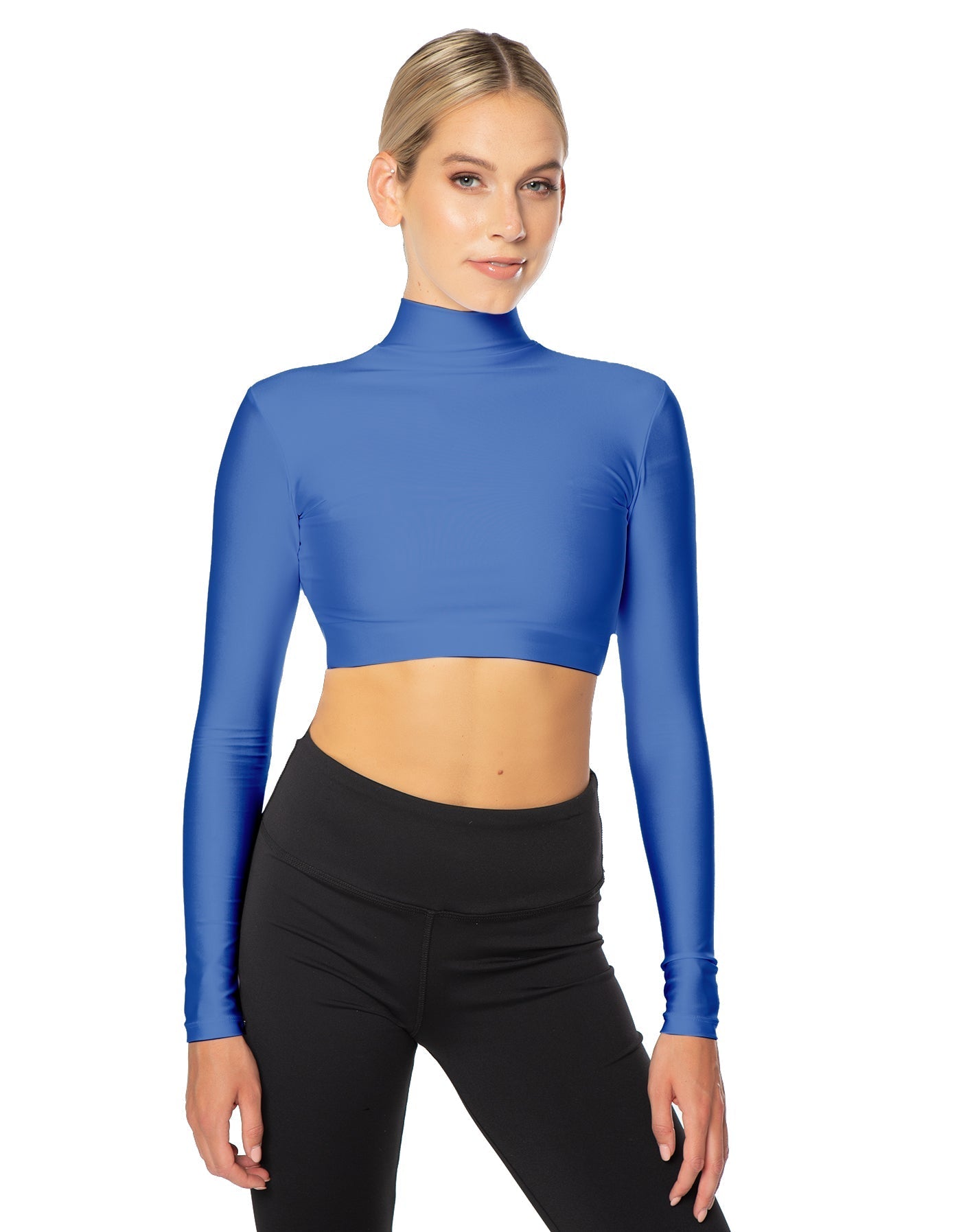 Solid Lycra LS Tneck Triangle Back Crop Top