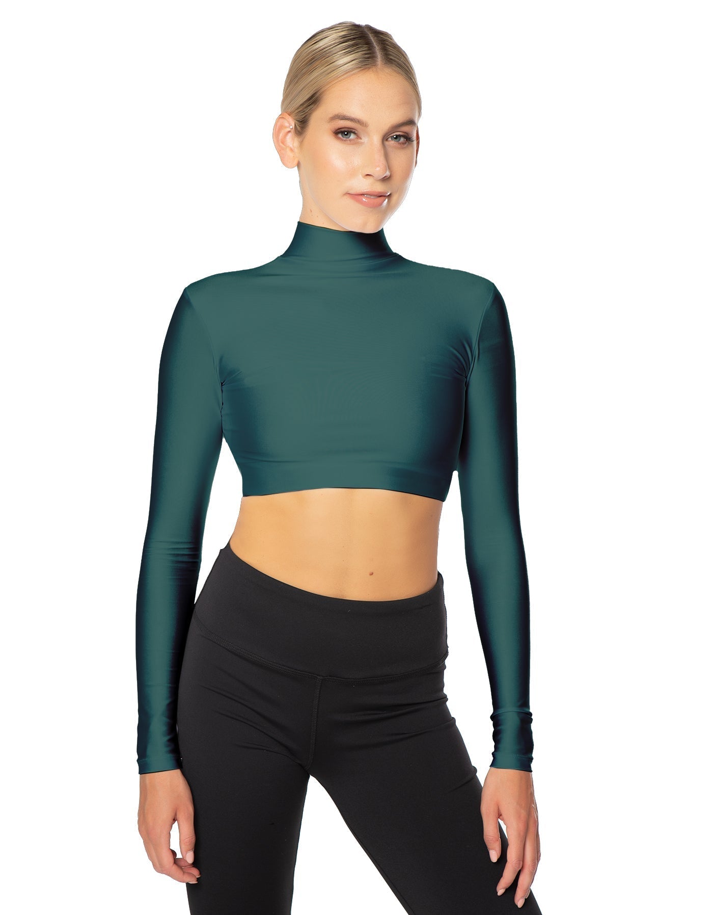 Solid Lycra LS Tneck Triangle Back Crop Top