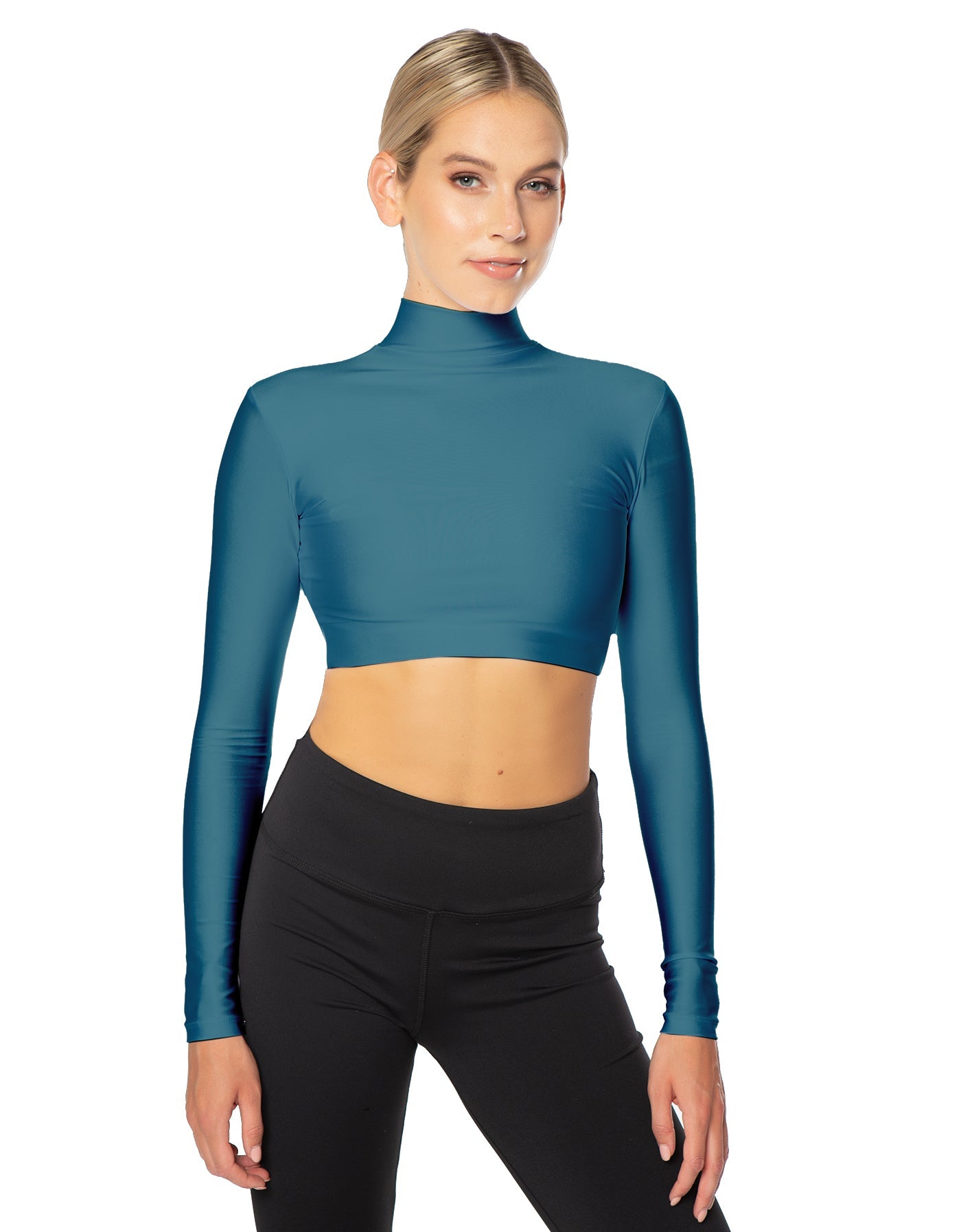 Solid Lycra LS Tneck Triangle Back Crop Top