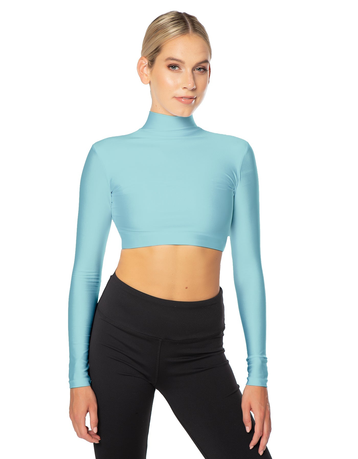 Solid Lycra LS Tneck Triangle Back Crop Top