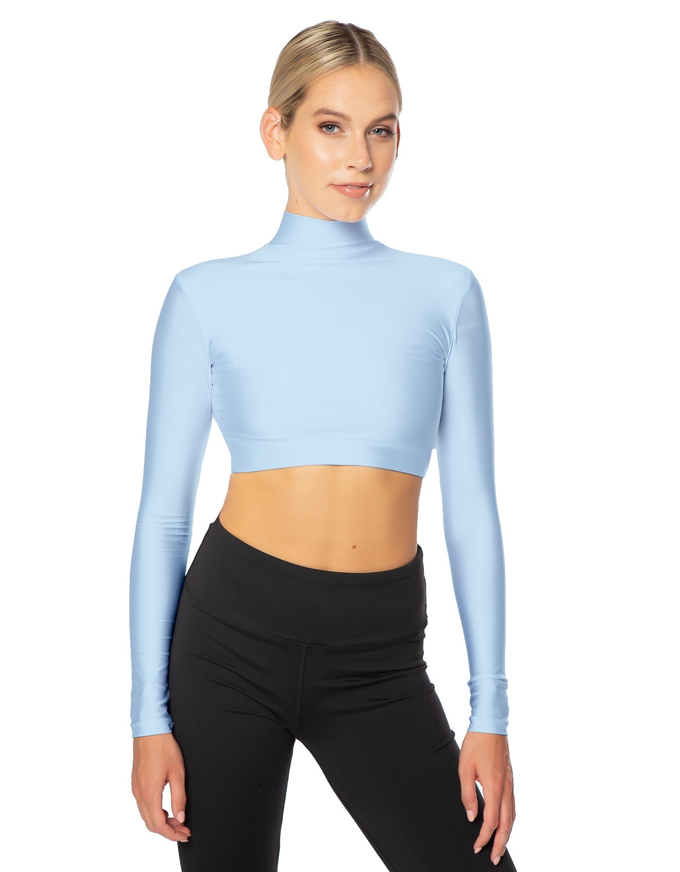 Solid Lycra LS Tneck Triangle Back Crop Top