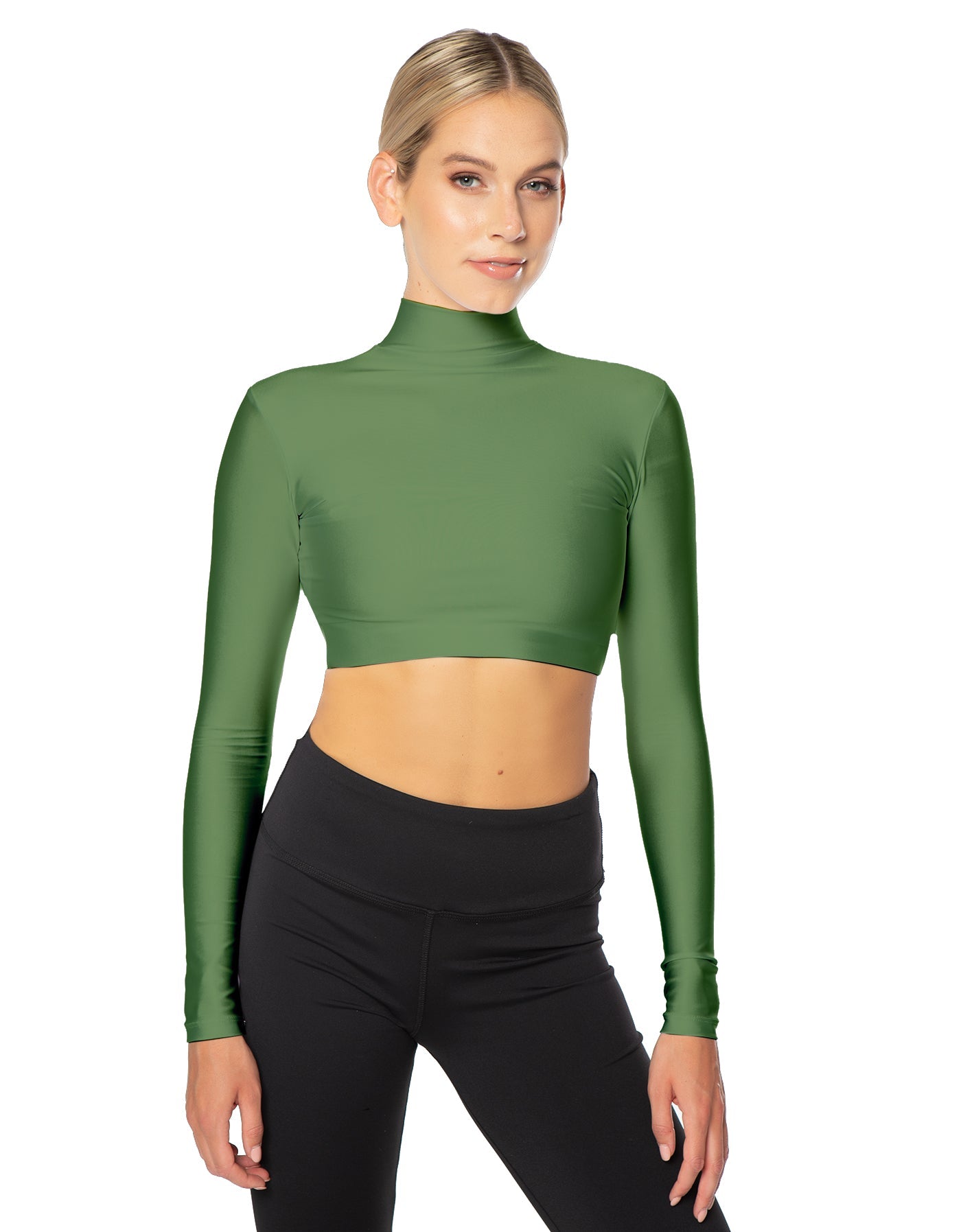Solid Lycra LS Tneck Triangle Back Crop Top