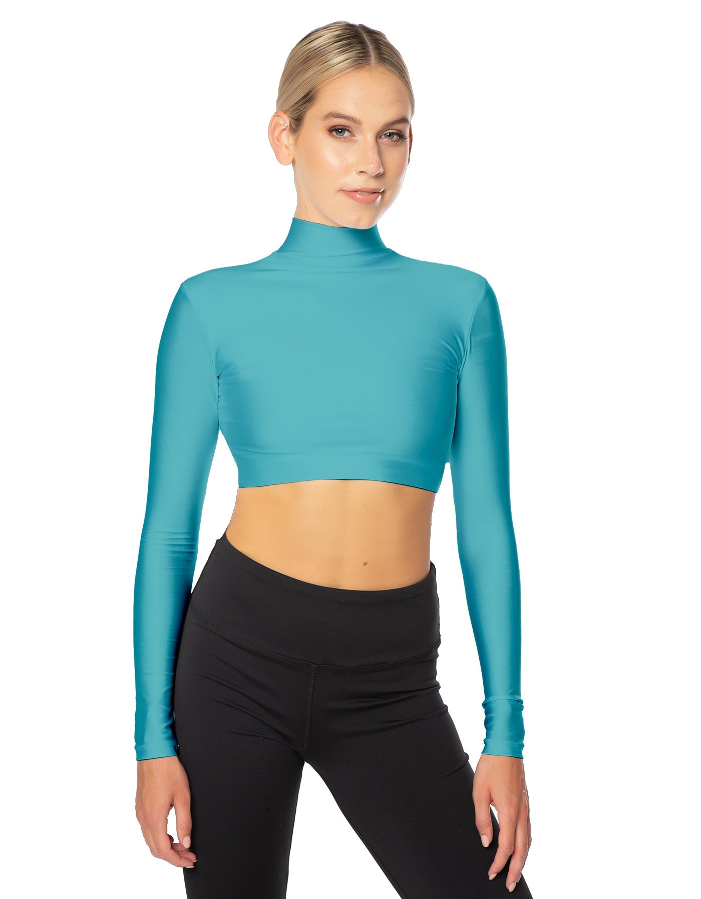Solid Lycra LS Tneck Triangle Back Crop Top