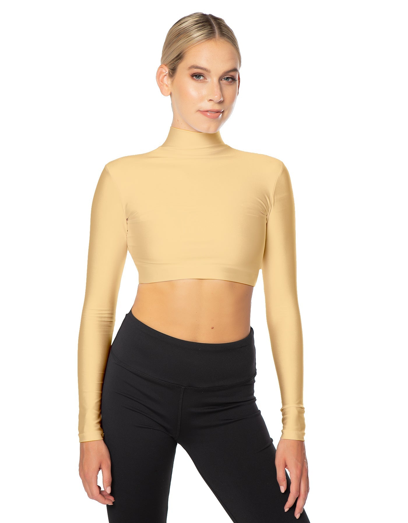 Solid Lycra LS Tneck Triangle Back Crop Top