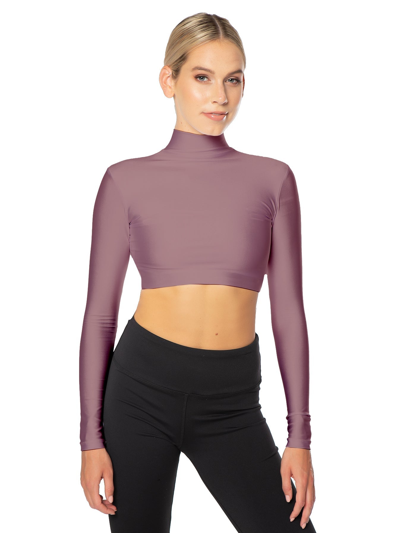 Solid Lycra LS Tneck Triangle Back Crop Top