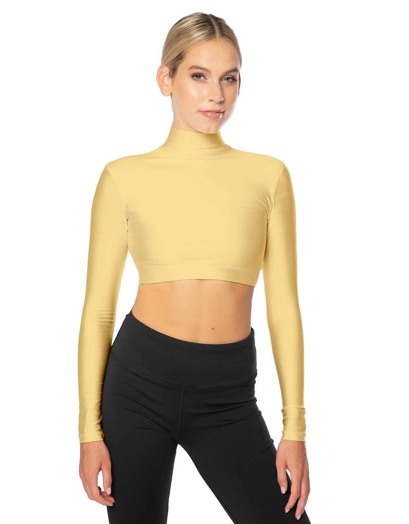 Solid Lycra LS Tneck Triangle Back Crop Top