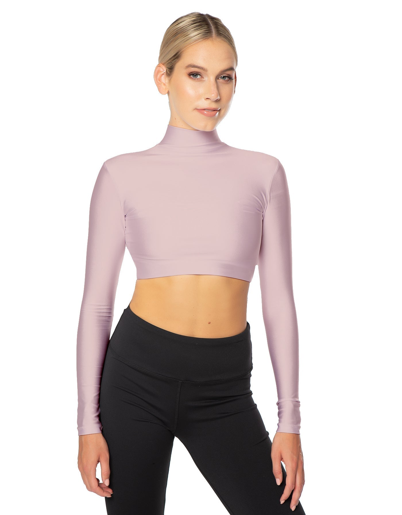 Solid Lycra LS Tneck Triangle Back Crop Top