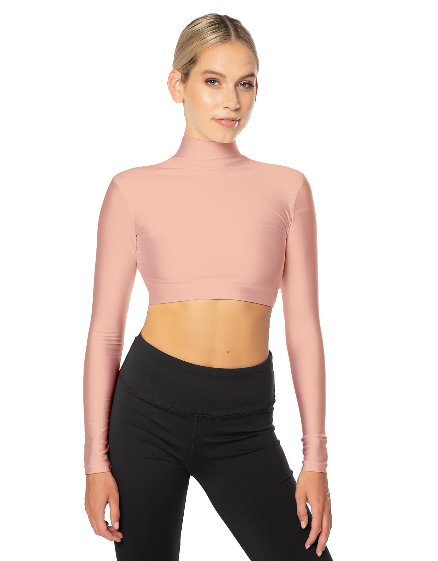 Solid Lycra LS Tneck Triangle Back Crop Top