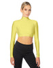 Solid Lycra LS Tneck Triangle Back Crop Top