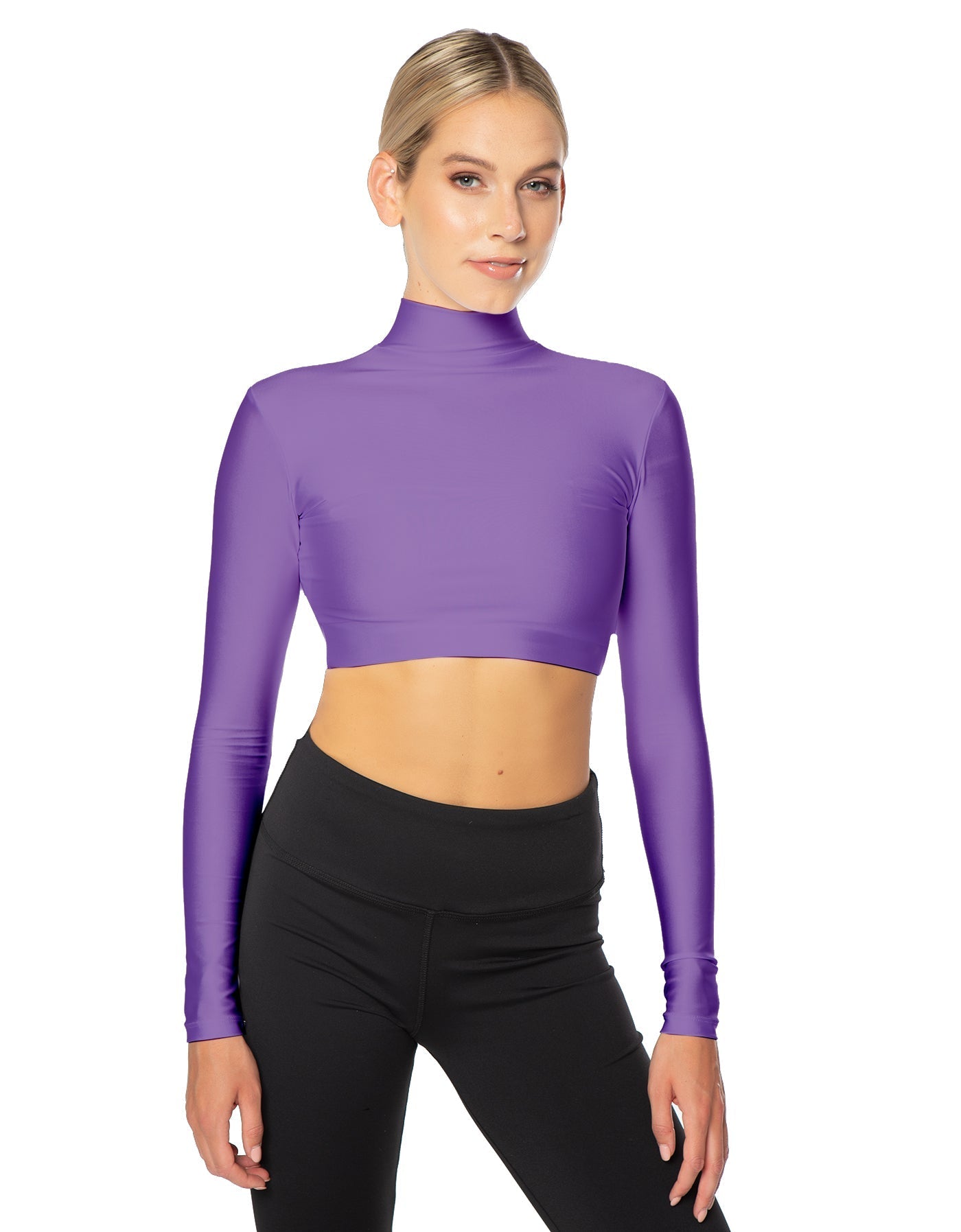 Solid Lycra LS Tneck Triangle Back Crop Top