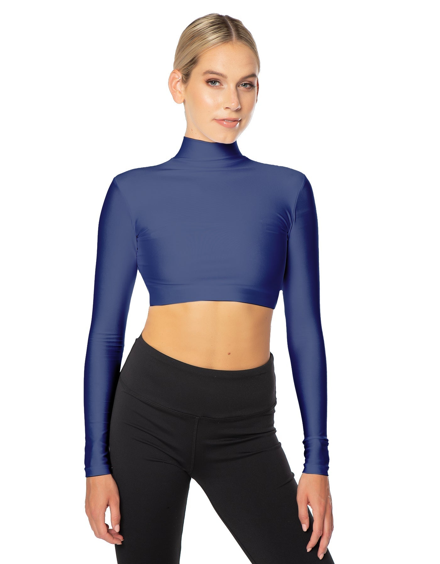 Solid Lycra LS Tneck Triangle Back Crop Top