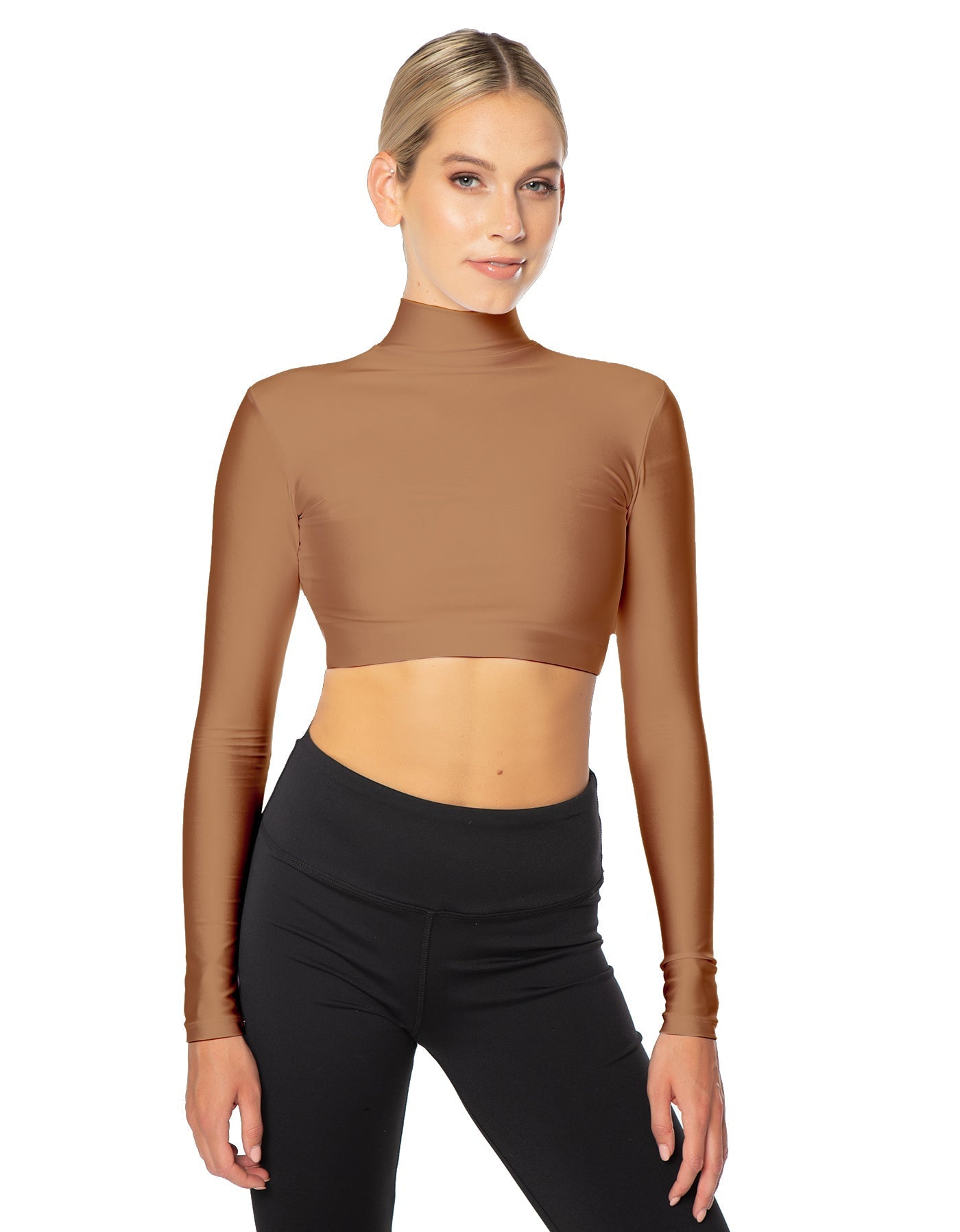 Solid Lycra LS Tneck Triangle Back Crop Top