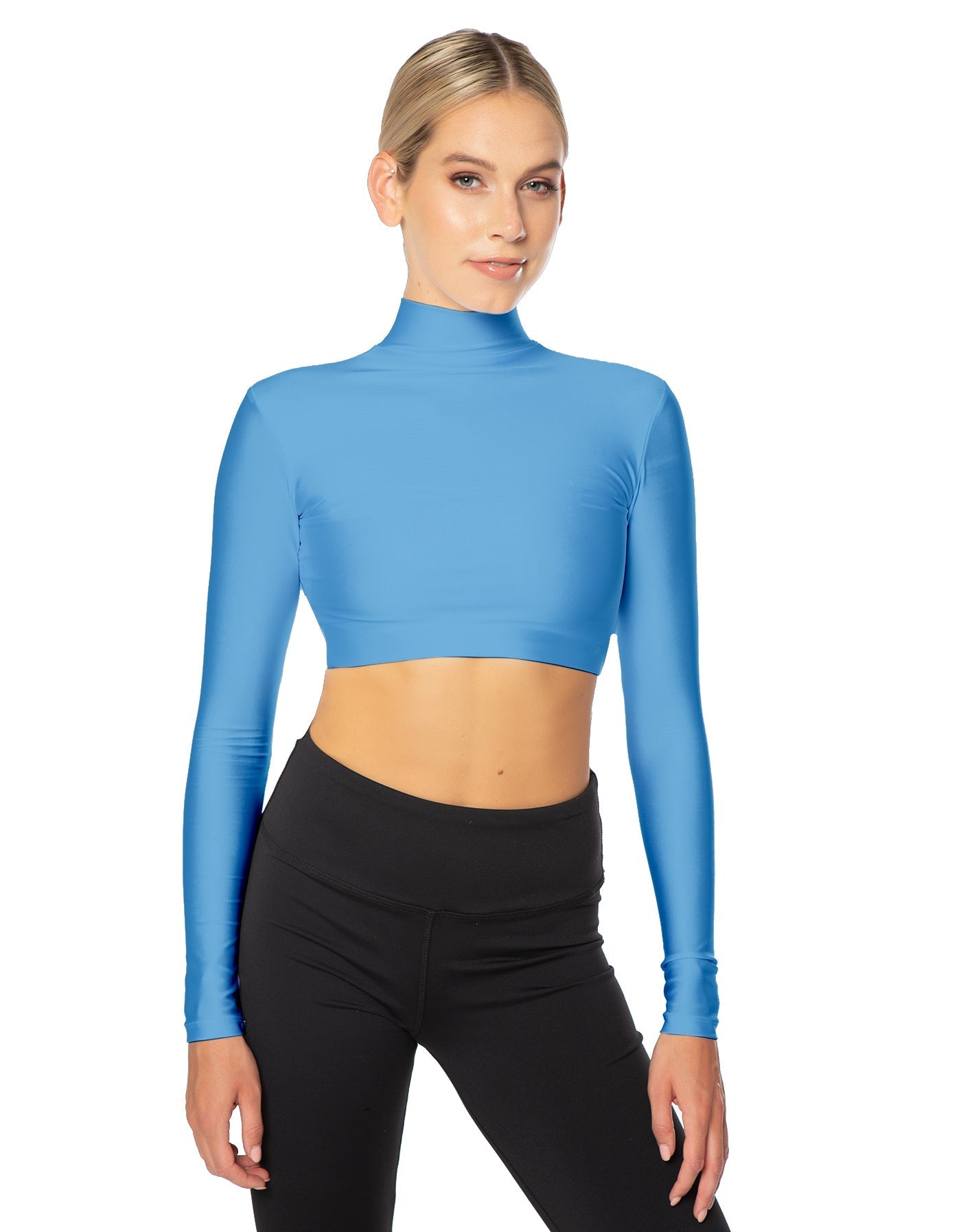 Solid Lycra LS Tneck Triangle Back Crop Top