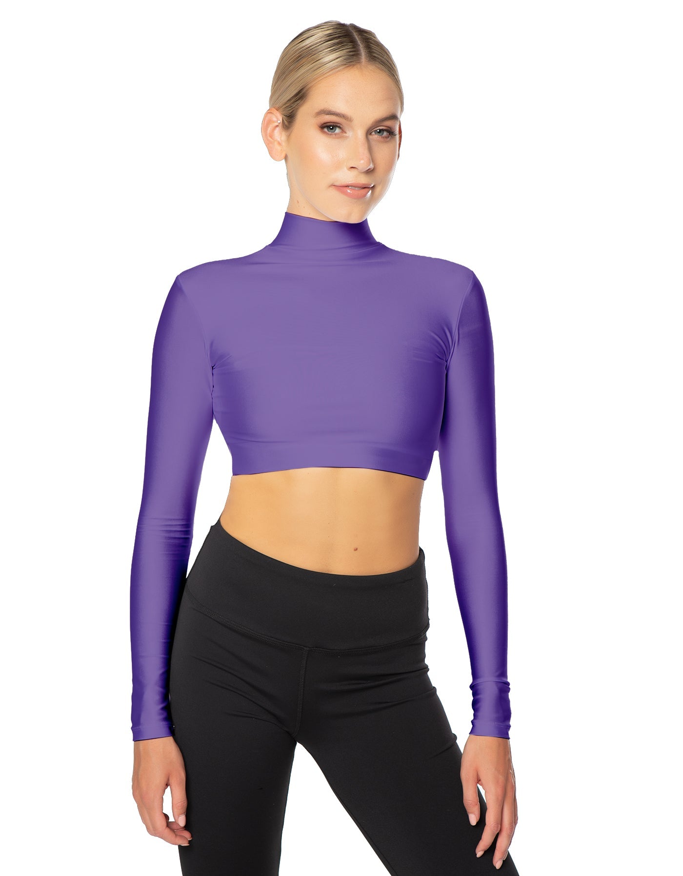 Solid Lycra LS Tneck Triangle Back Crop Top
