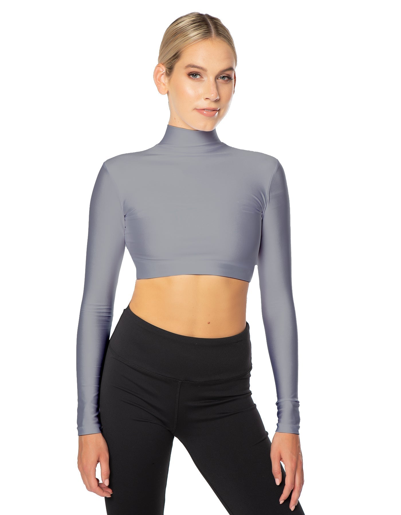 Solid Lycra LS Tneck Triangle Back Crop Top