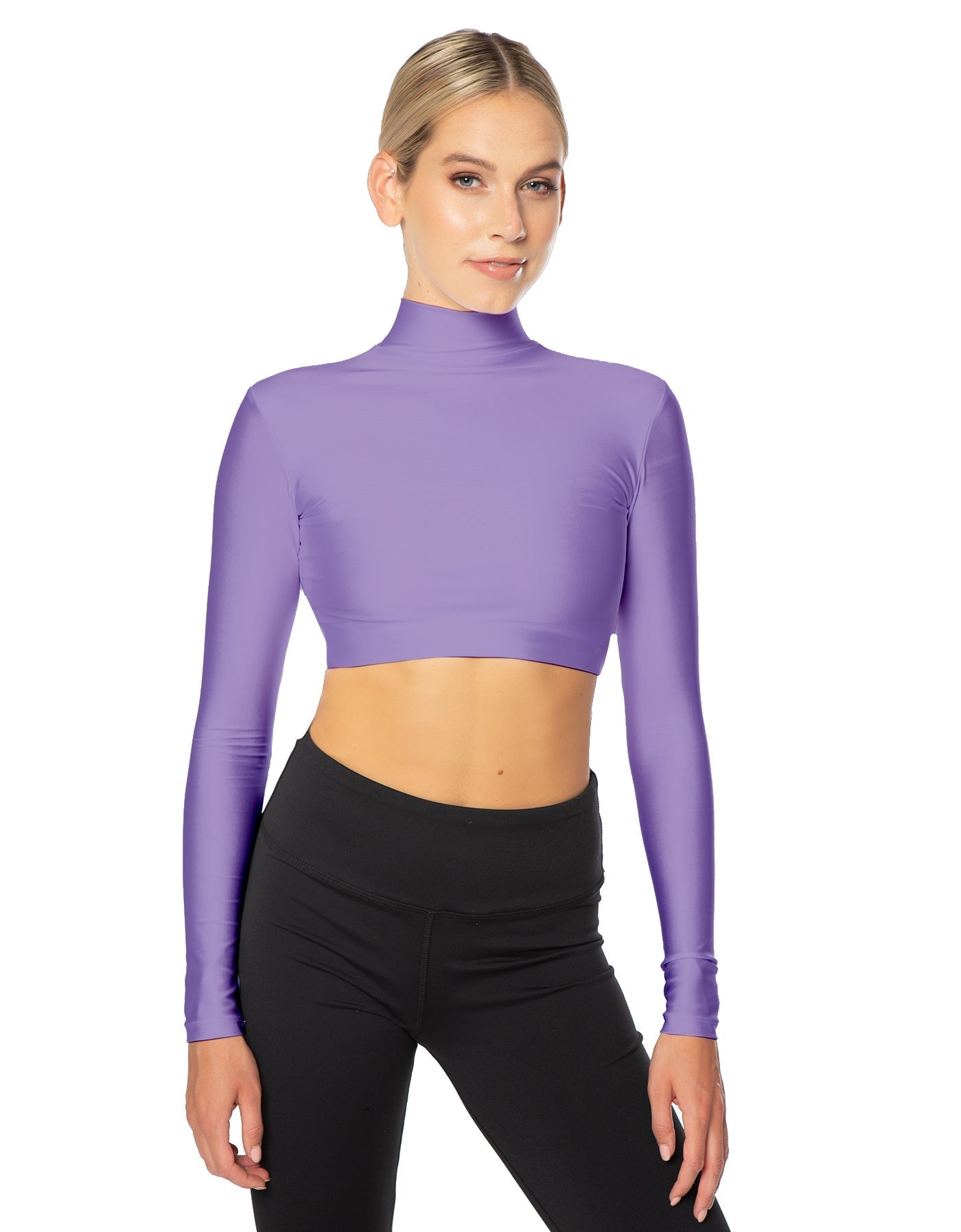 Solid Lycra LS Tneck Triangle Back Crop Top