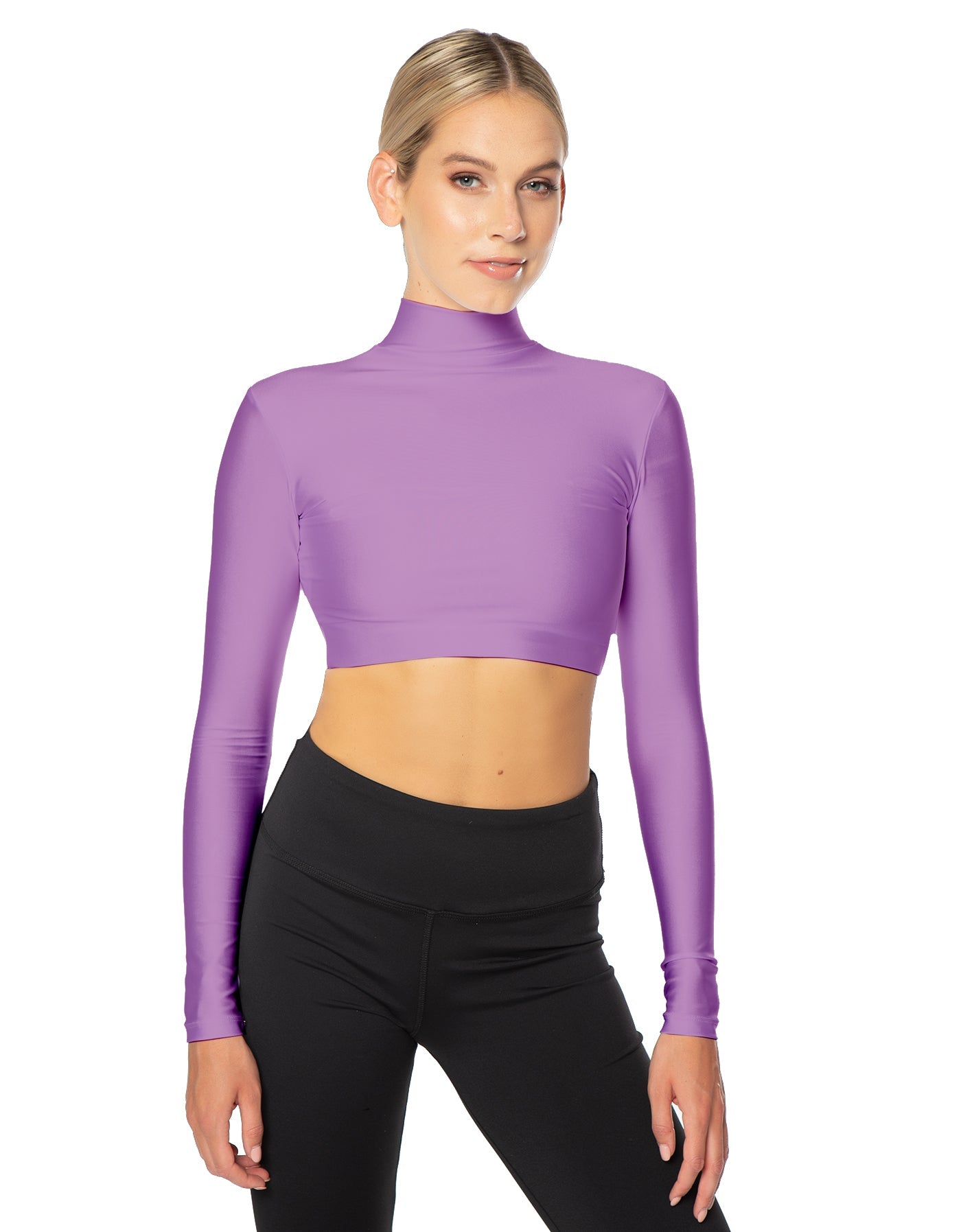 Solid Lycra LS Tneck Triangle Back Crop Top