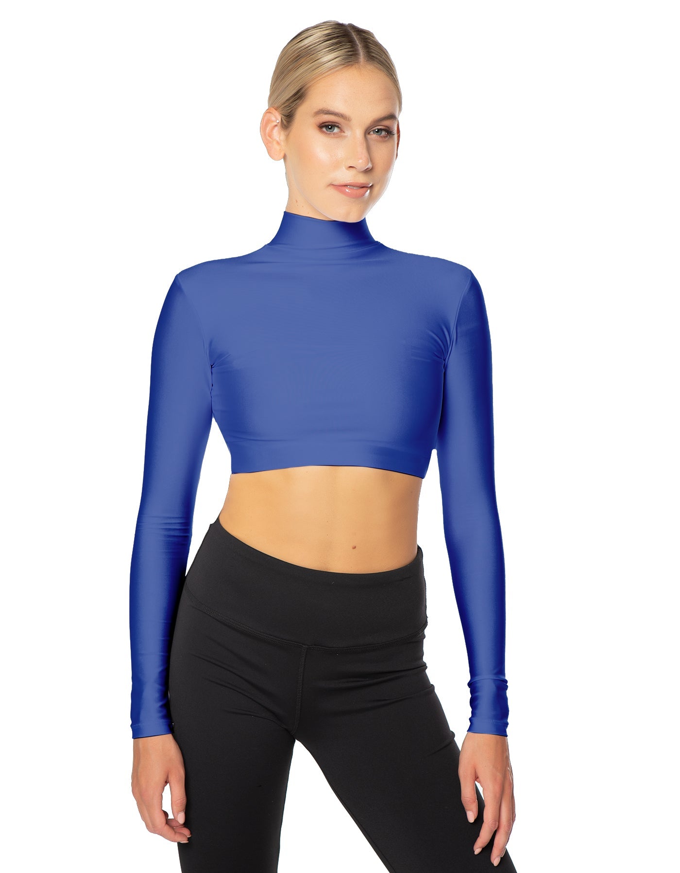 Solid Lycra LS Tneck Triangle Back Crop Top