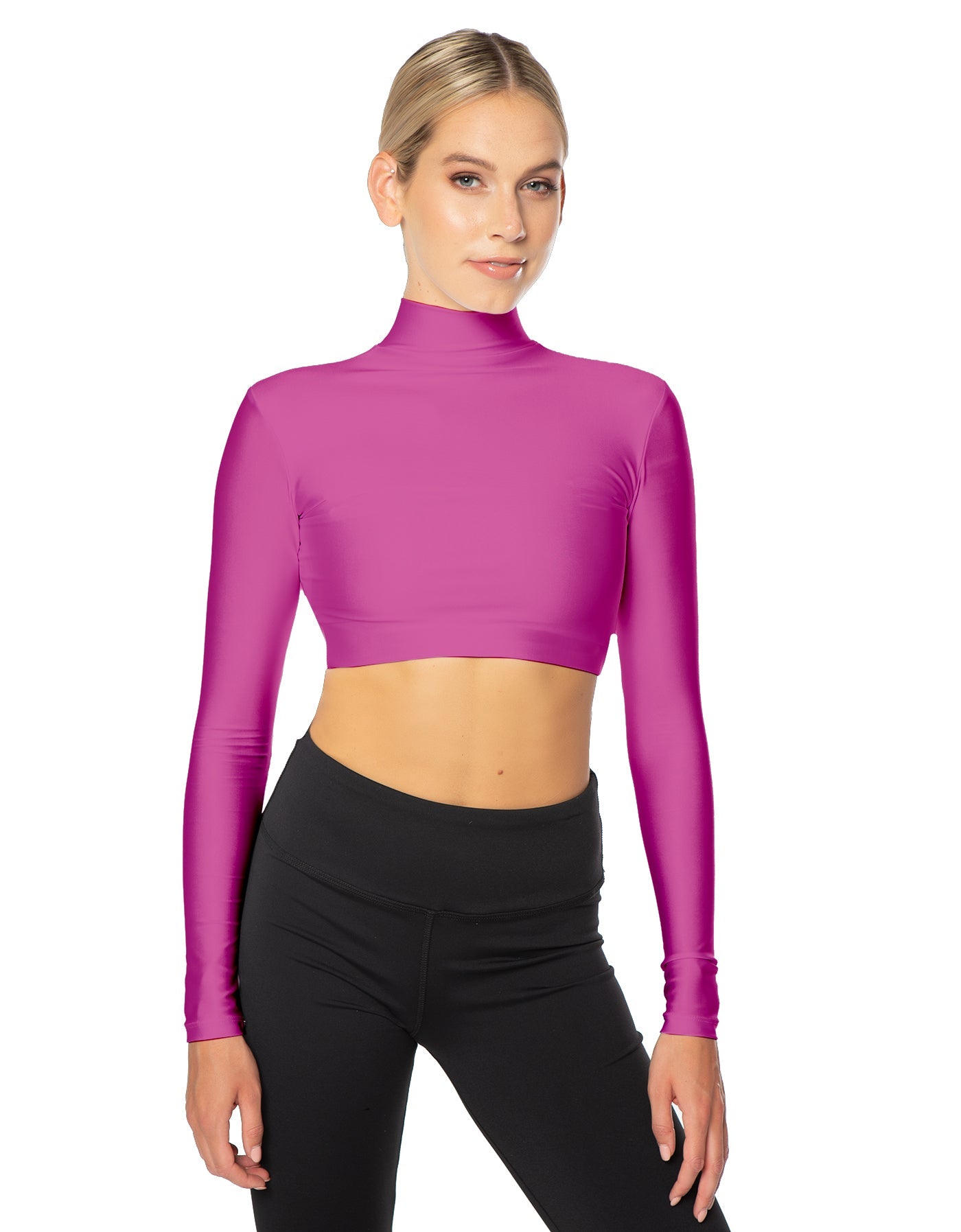 Solid Lycra LS Tneck Triangle Back Crop Top