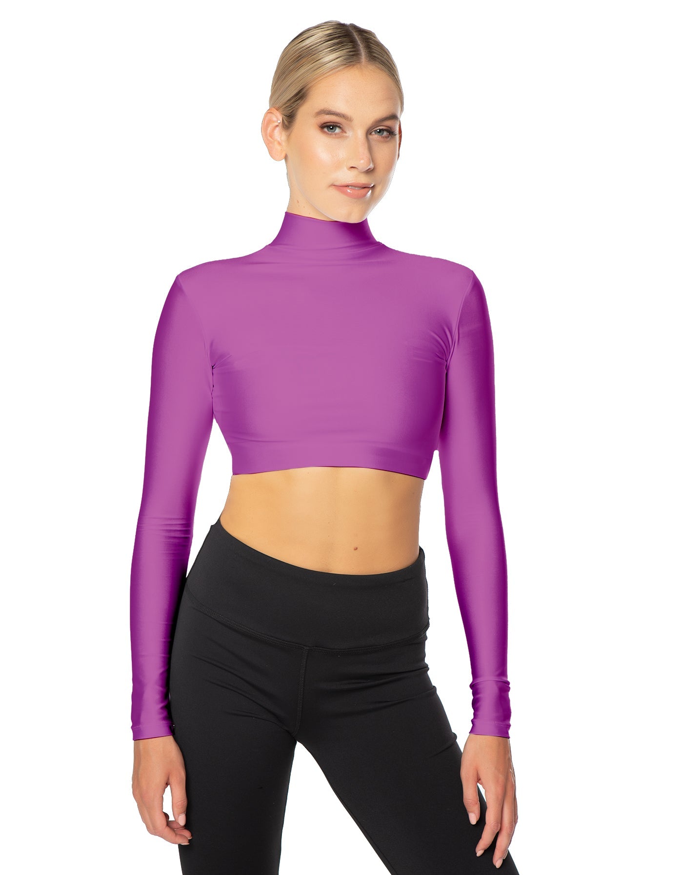 Solid Lycra LS Tneck Triangle Back Crop Top