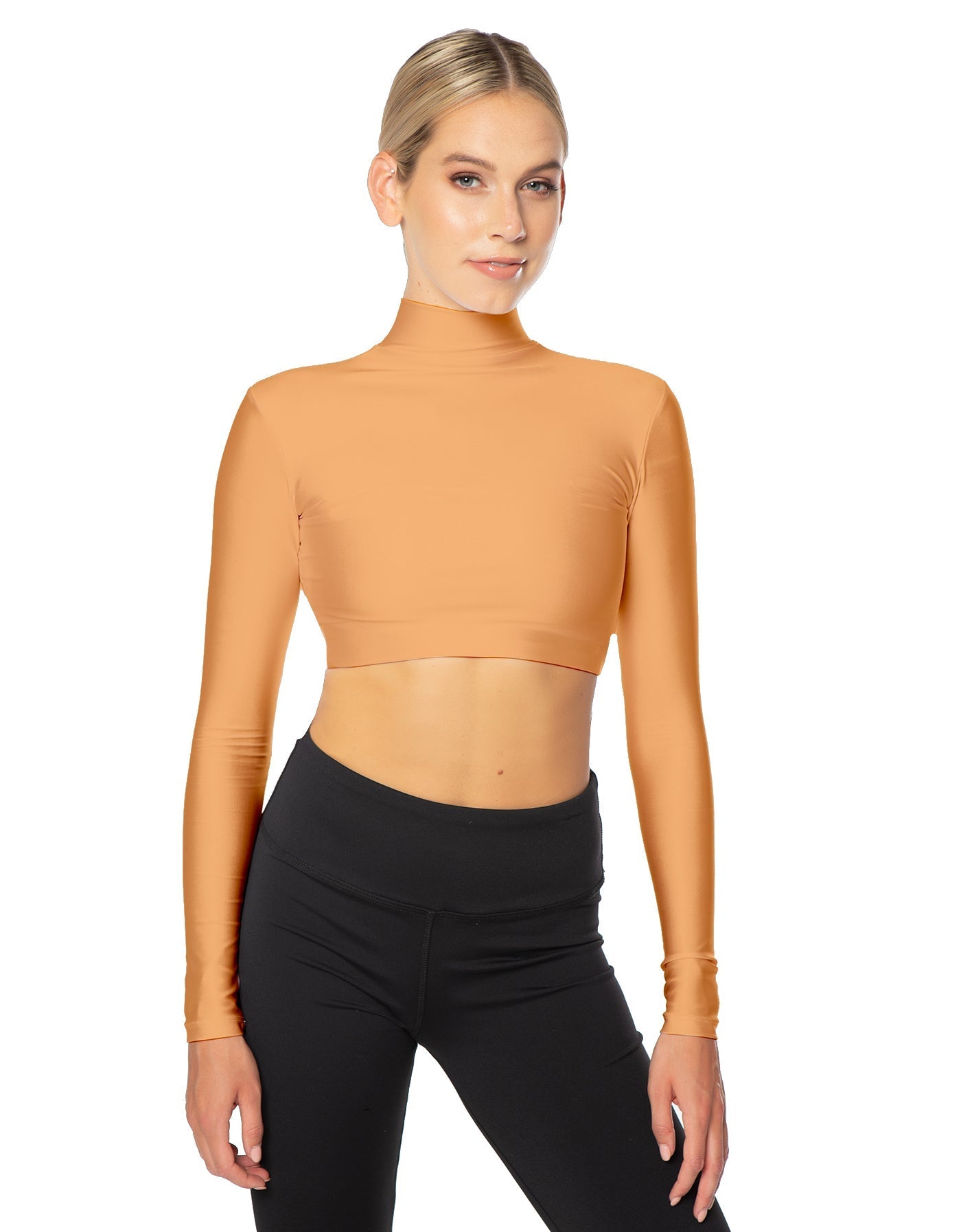 Solid Lycra LS Tneck Triangle Back Crop Top