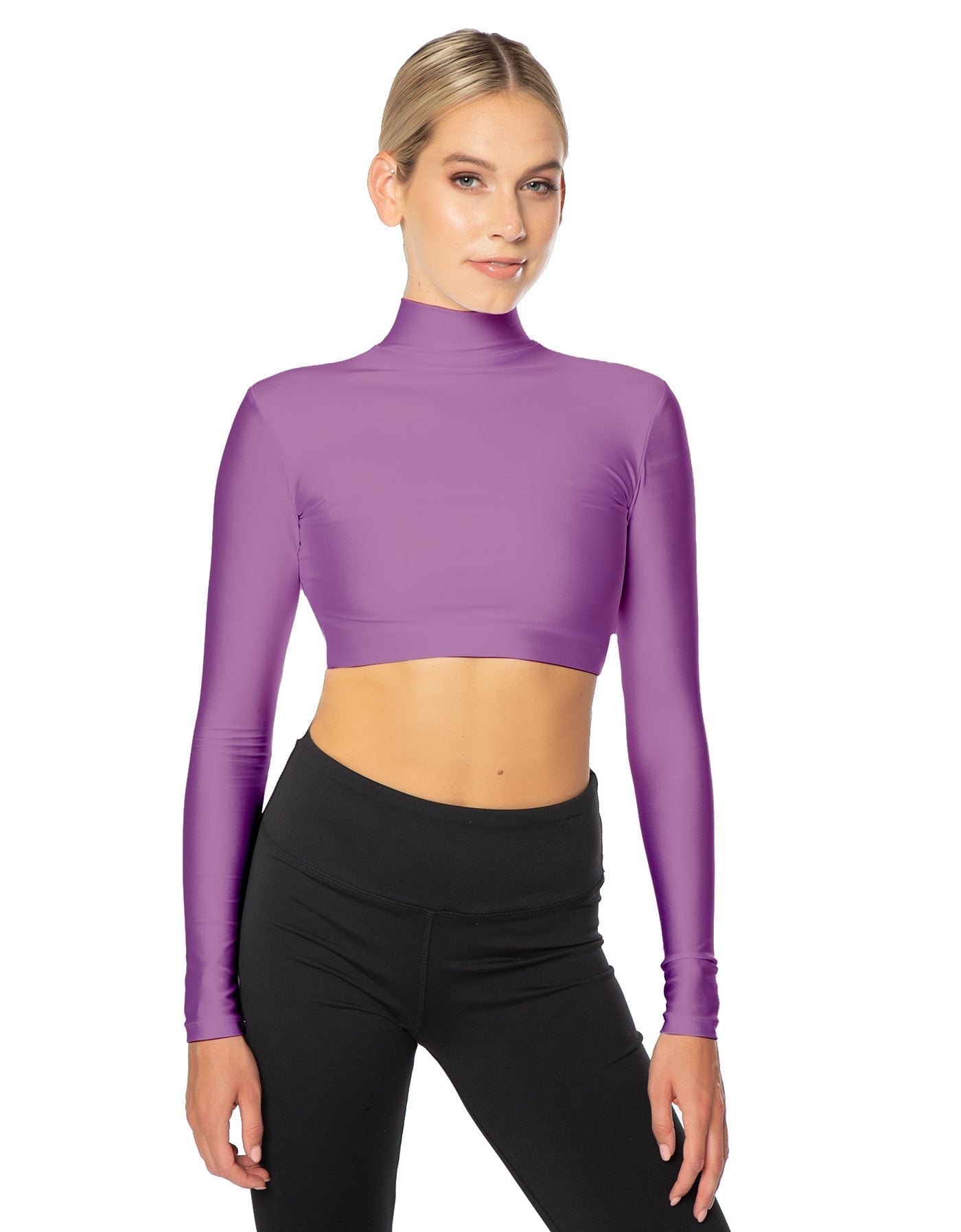 Solid Lycra LS Tneck Triangle Back Crop Top
