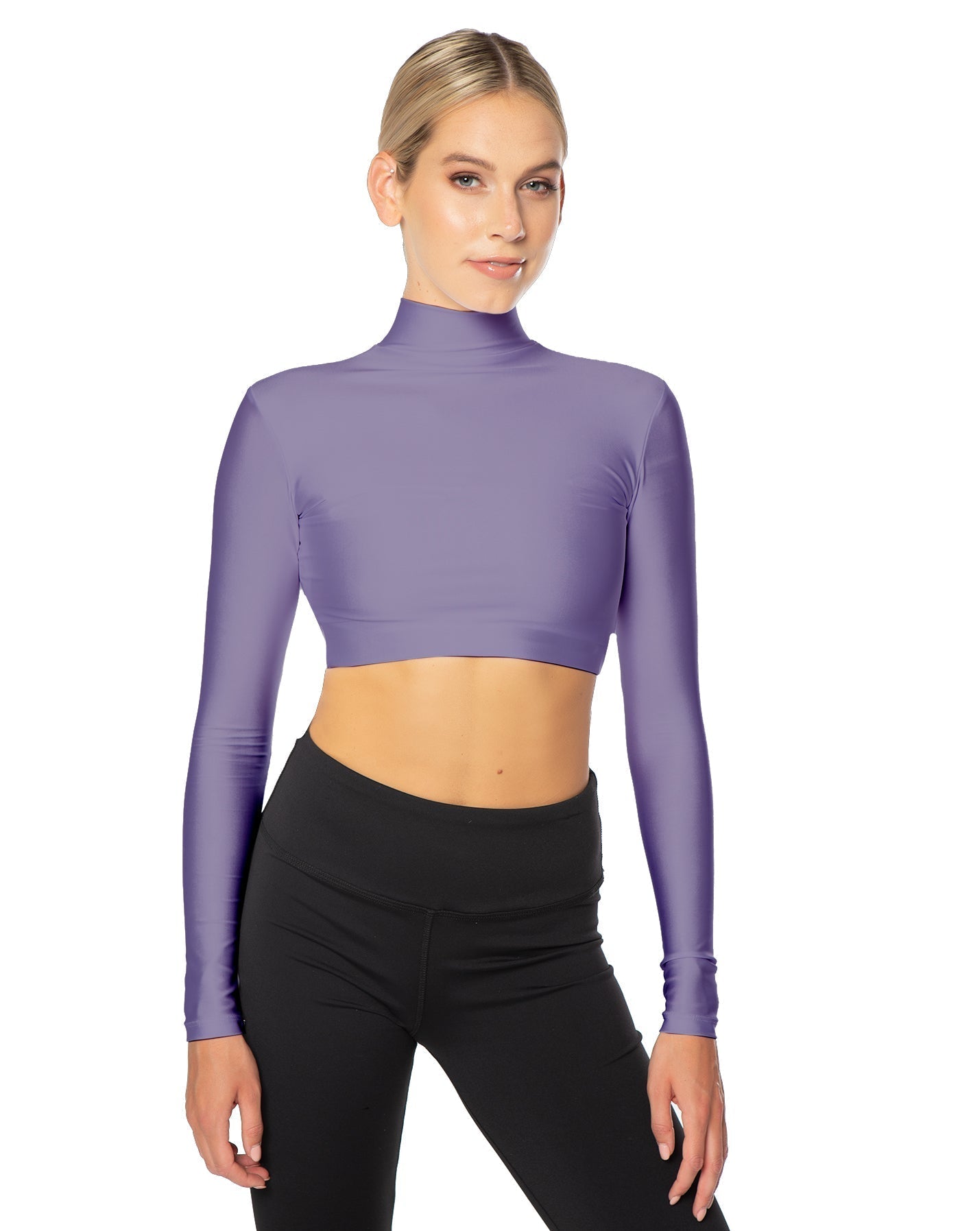 Solid Lycra LS Tneck Triangle Back Crop Top