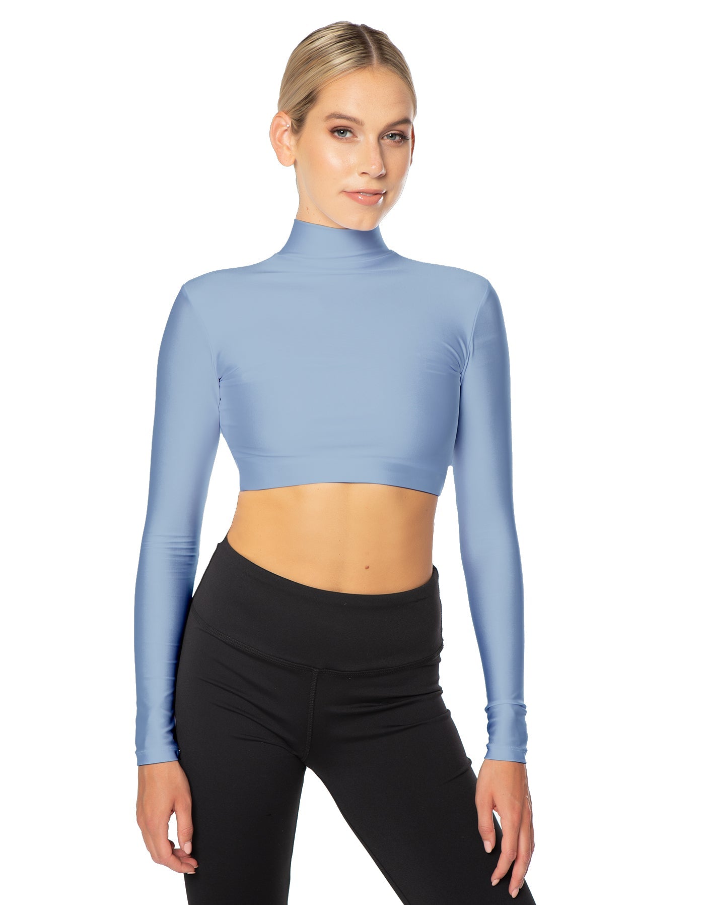 Solid Lycra LS Tneck Triangle Back Crop Top