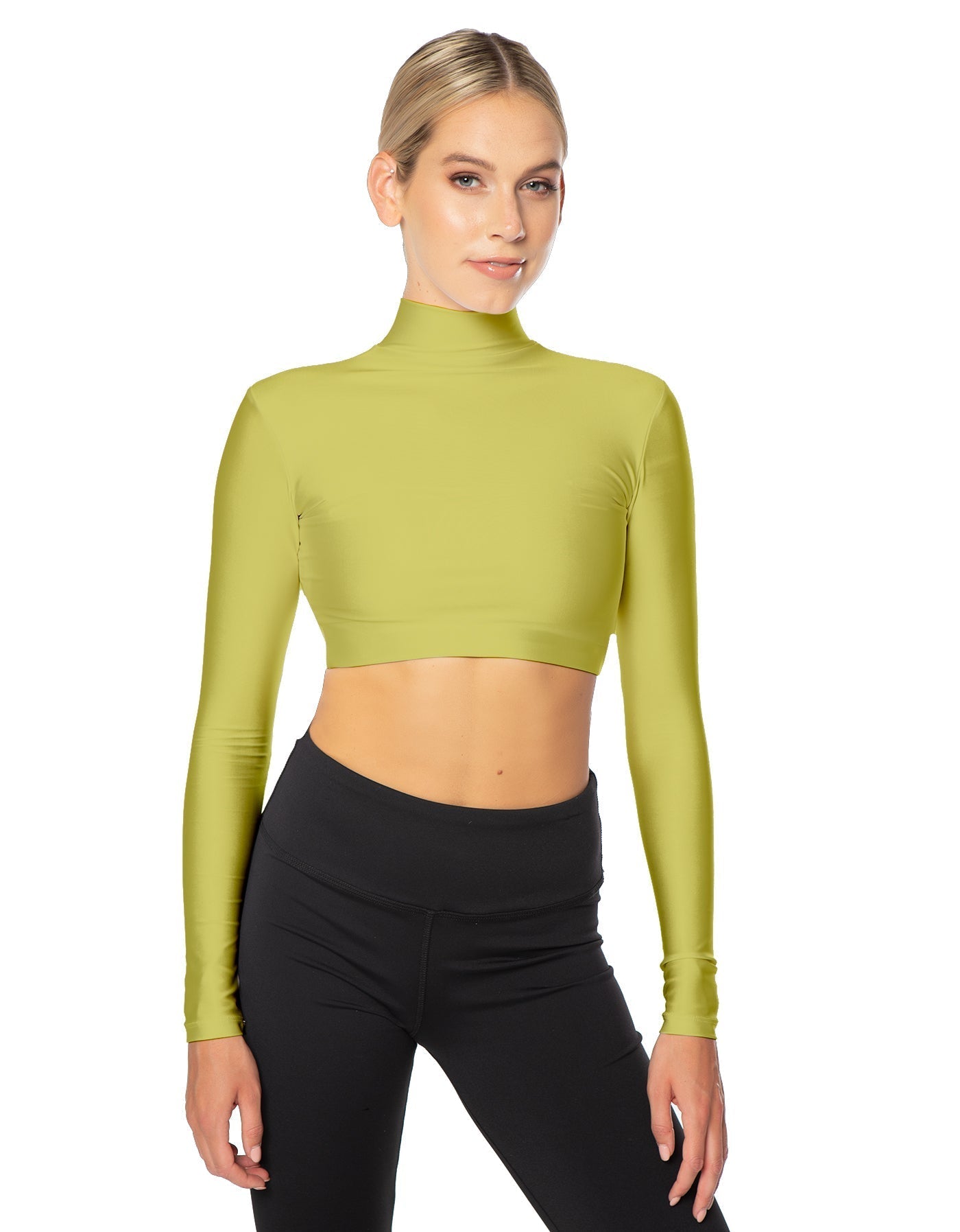 Solid Lycra LS Tneck Triangle Back Crop Top