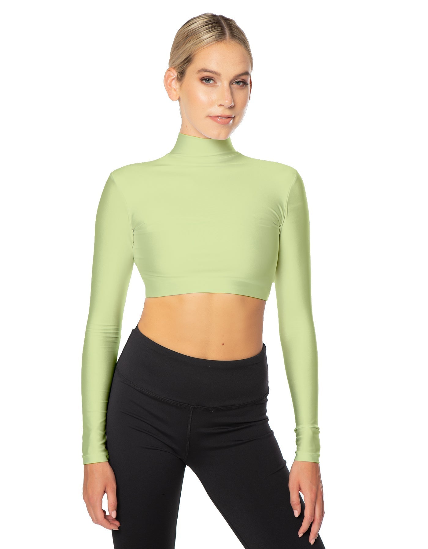 Solid Lycra LS Tneck Triangle Back Crop Top