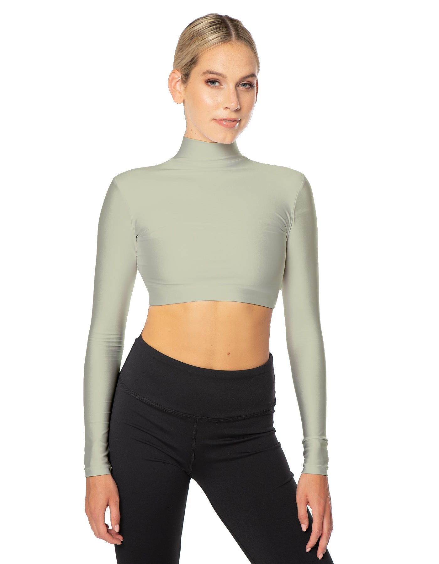 Solid Lycra LS Tneck Triangle Back Crop Top