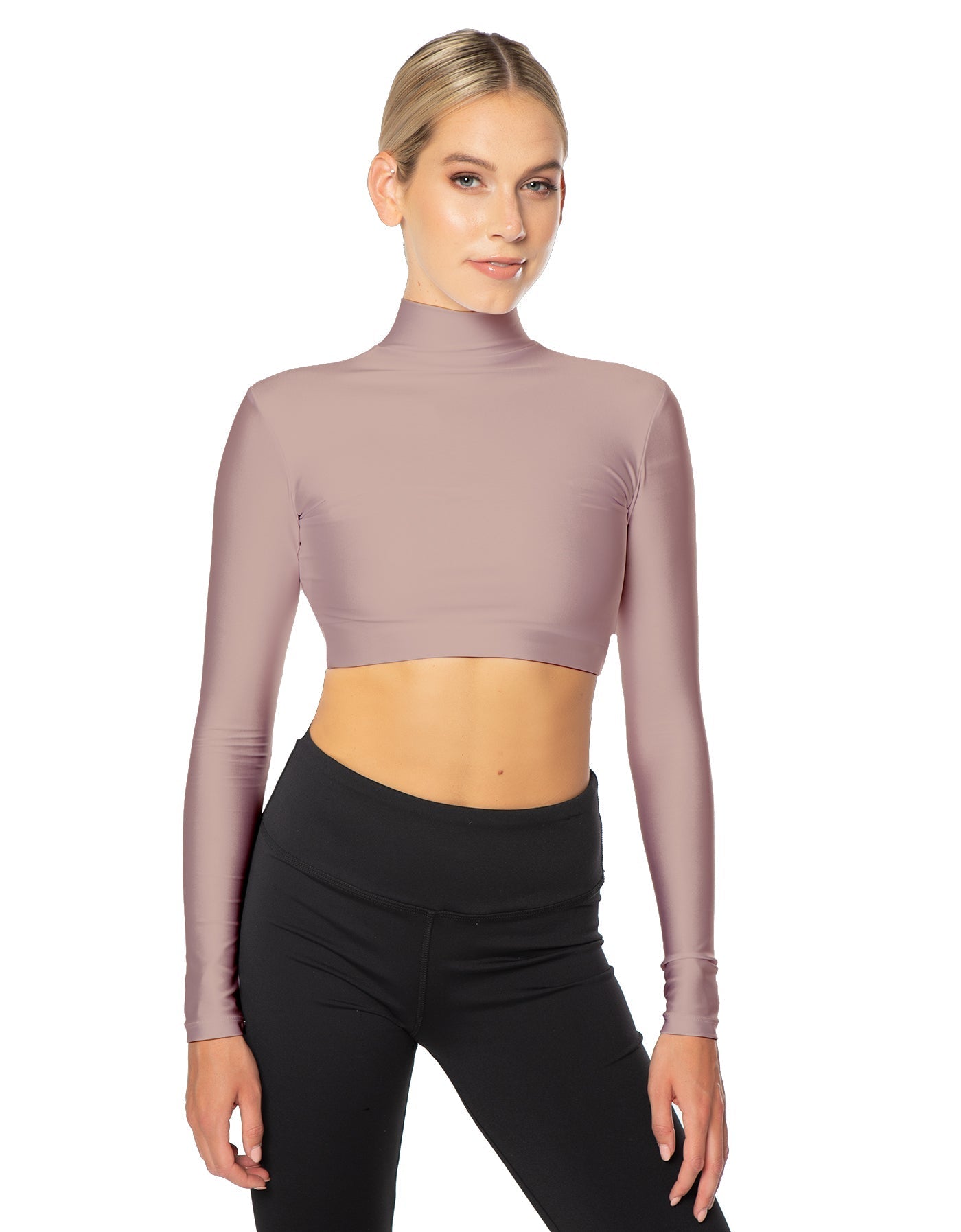 Solid Lycra LS Tneck Triangle Back Crop Top