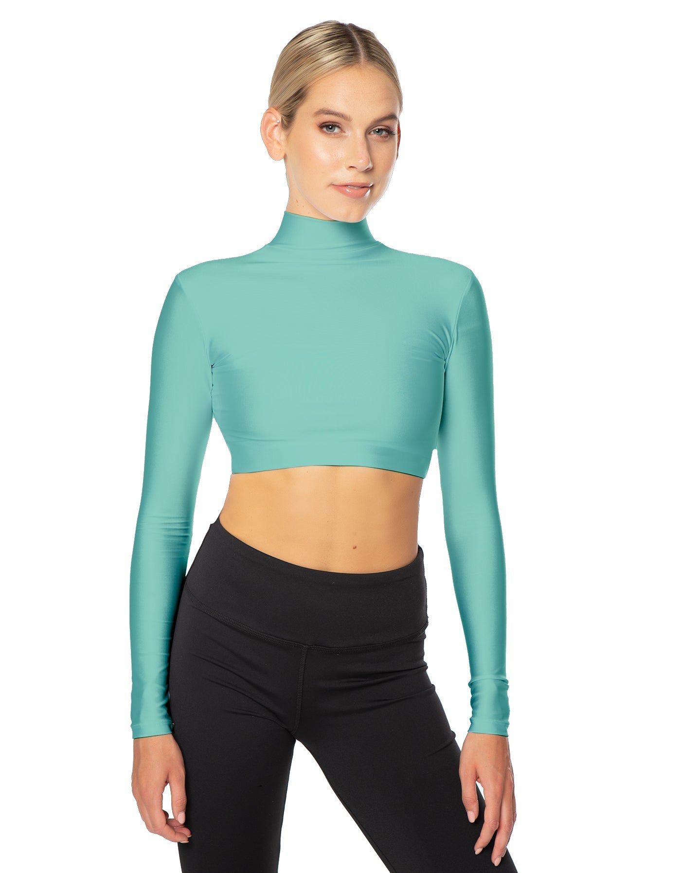 Solid Lycra LS Tneck Triangle Back Crop Top