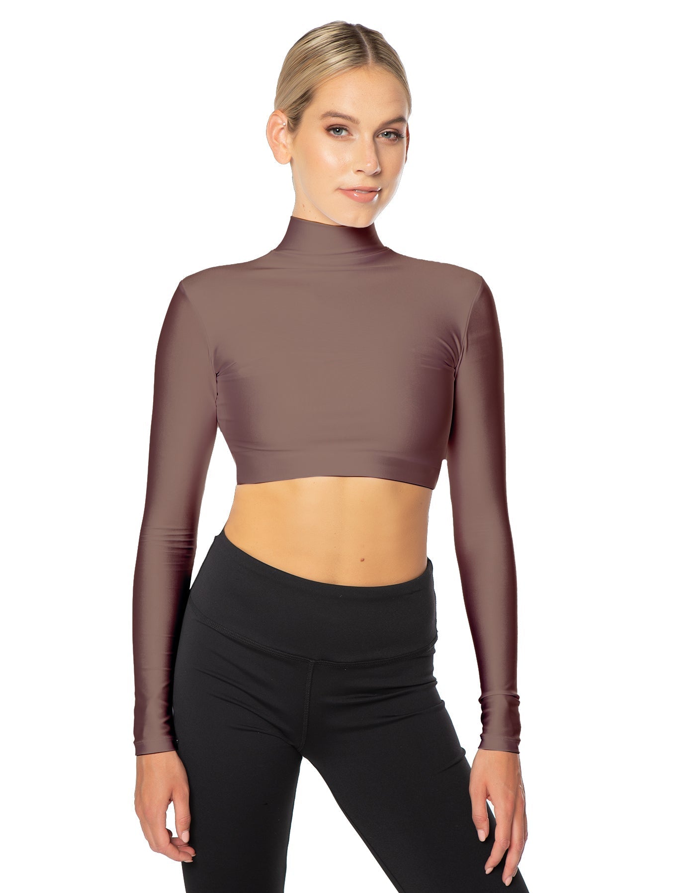 Solid Lycra LS Tneck Triangle Back Crop Top