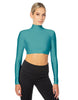 Solid Lycra LS Tneck Triangle Back Crop Top