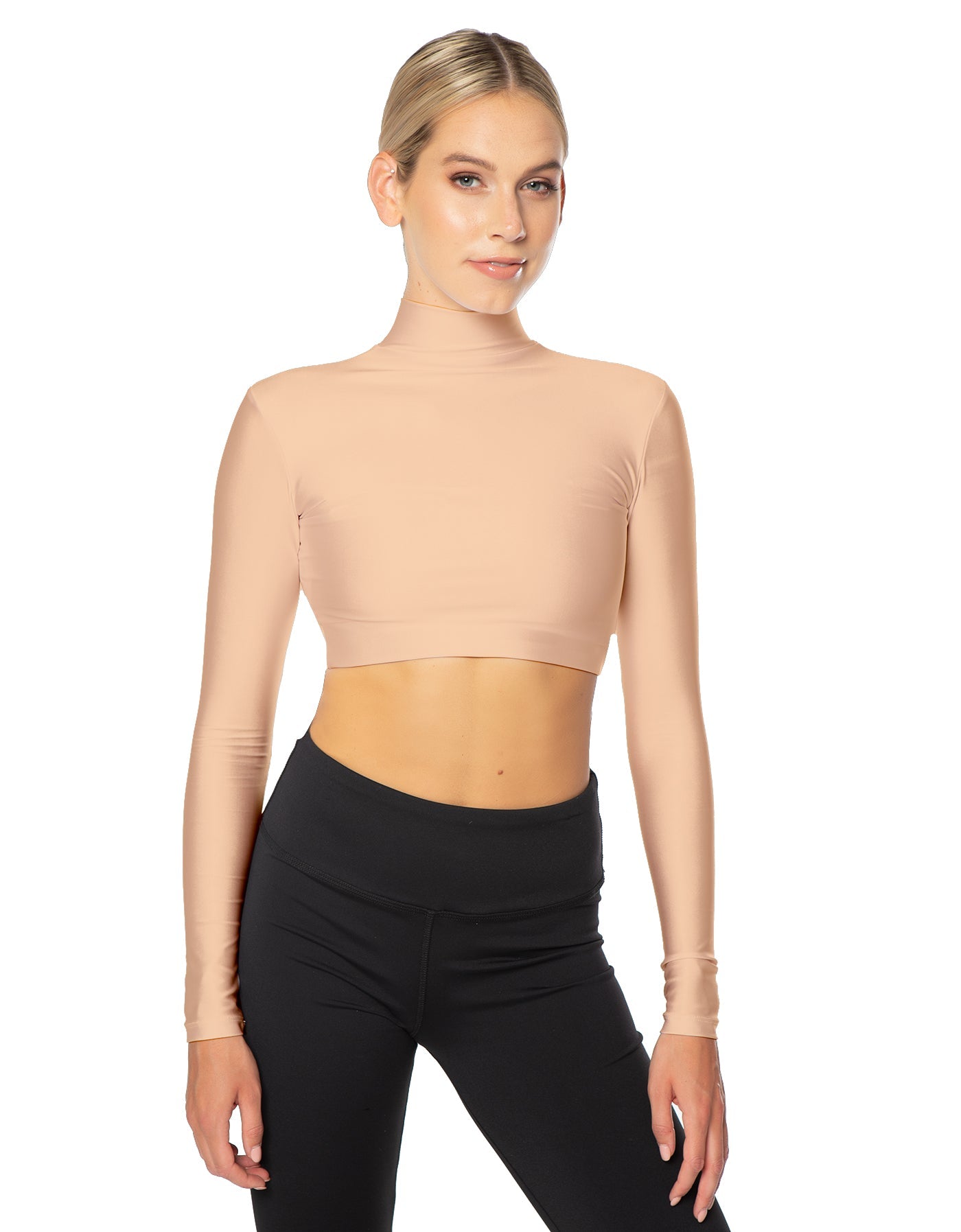 Solid Lycra LS Tneck Triangle Back Crop Top
