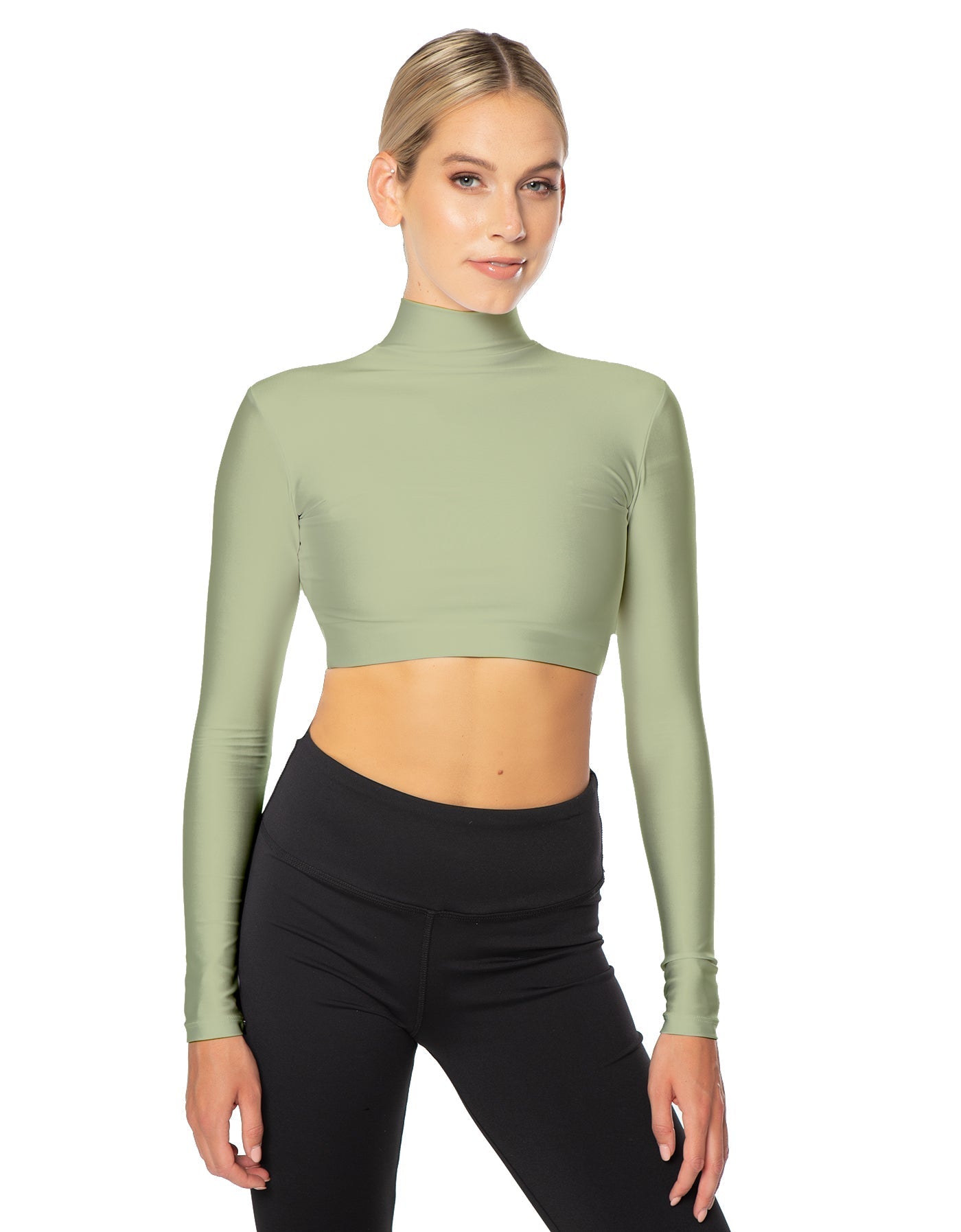 Solid Lycra LS Tneck Triangle Back Crop Top