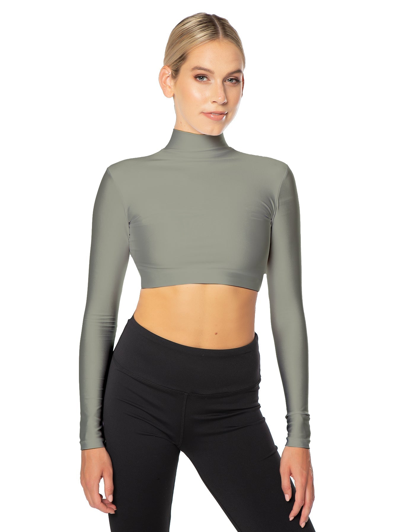Solid Lycra LS Tneck Triangle Back Crop Top
