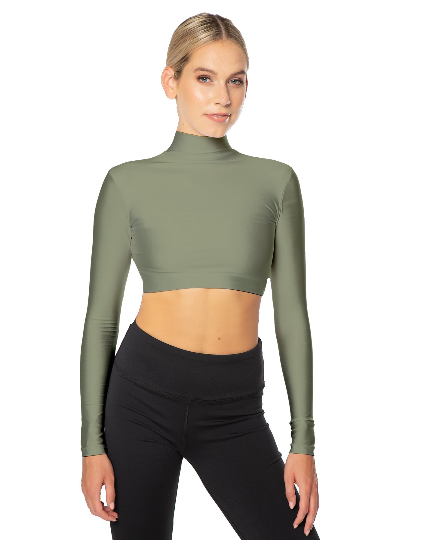 Solid Lycra LS Tneck Triangle Back Crop Top