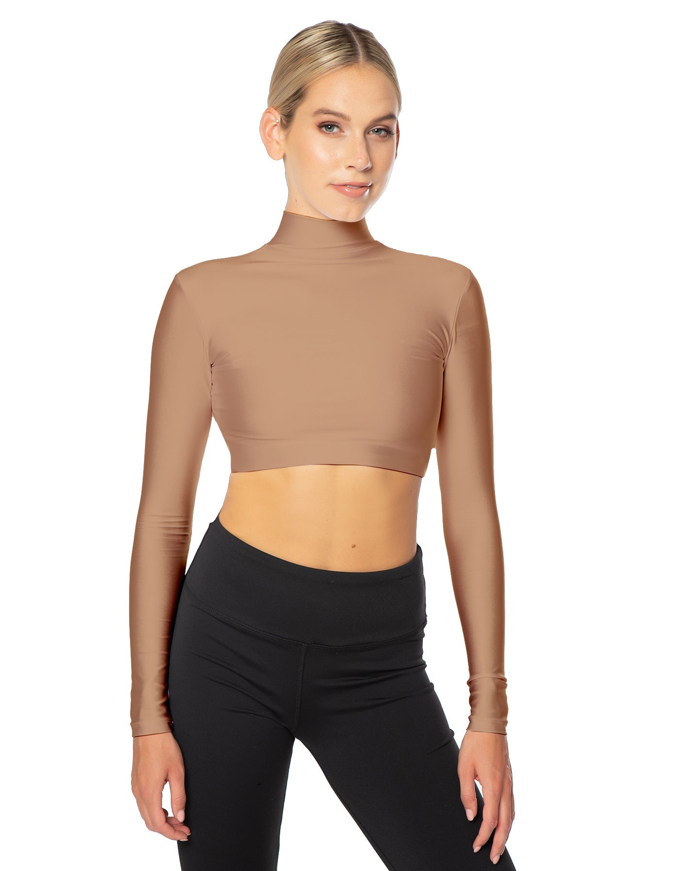 Solid Lycra LS Tneck Triangle Back Crop Top