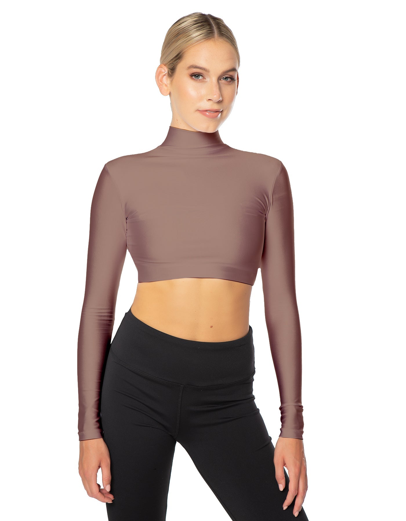 Solid Lycra LS Tneck Triangle Back Crop Top